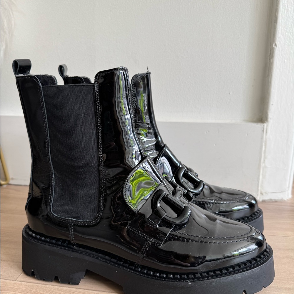 Black Patent Lug Sole Chelsea Boots